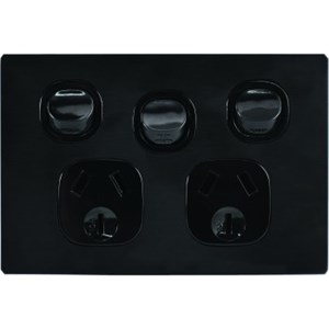 Fusion Double Horizontal 10Amp Socket with Extra Switch - Black